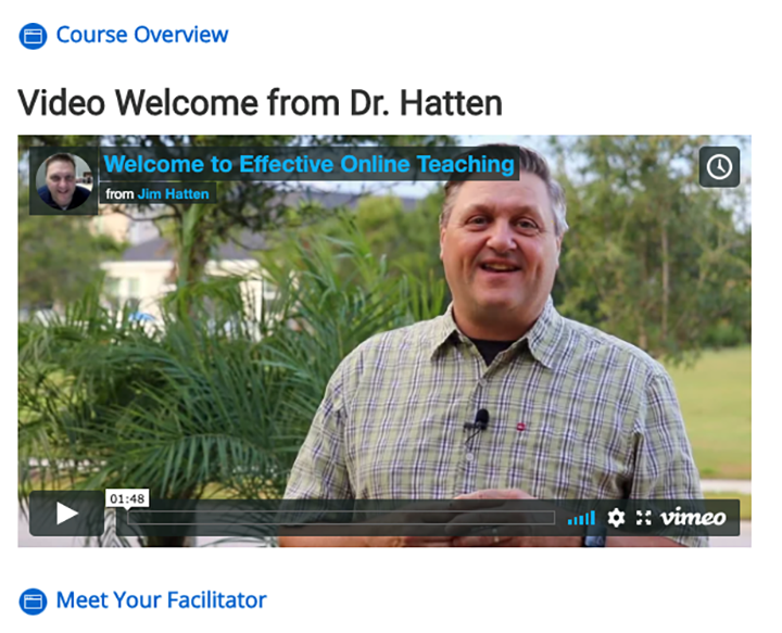 James Hatten's introduction for the Online Teaching course