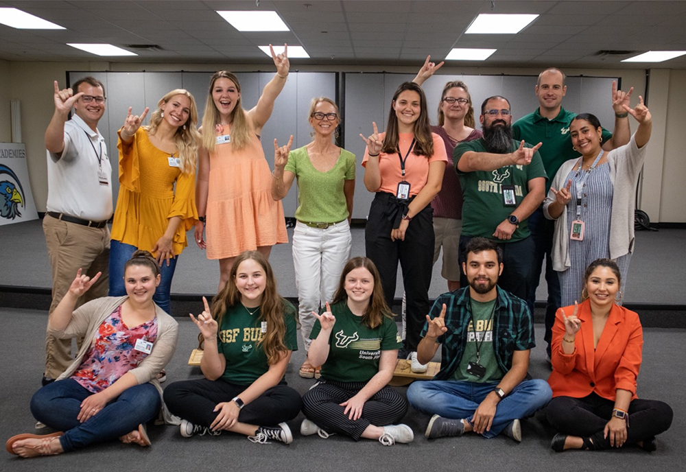 A group photo of USF students at Pepin Academies