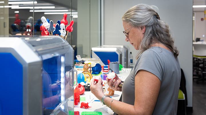 Teacher at USF St. Petersburg campus using a 3D printer