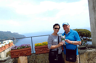 RoseAnne and Lou Bowers with a Rocky doll while on vacation