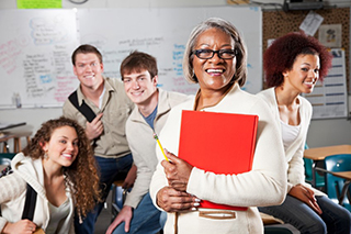 Woman in classroom with students