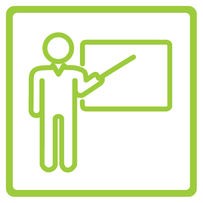 person pointing to whiteboard icon