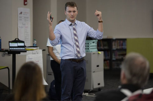 Dr. von der Embse speaking to group at USF