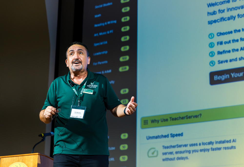 Zafer Unal demonstrating TeacherServer.com on day two of the summit. 