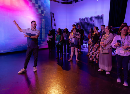 Hillsborough County teachers and school administrators touring Innovative Education's studios.