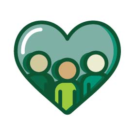 A heart with people inside of it