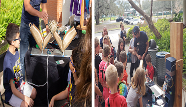 The USF Biomedical Engineering Society challenges K-12 students to a robotic arm wrestling match controlled by the electrical signals of students’ bicep flexes.