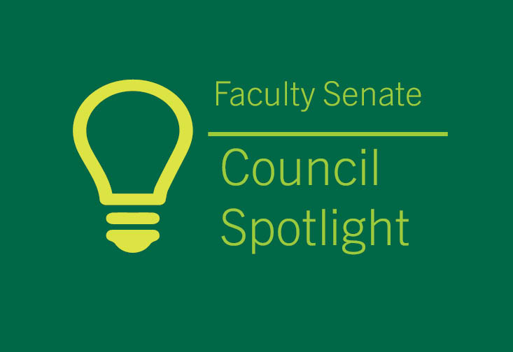 yellow text reading faculty council highlight on solid green background