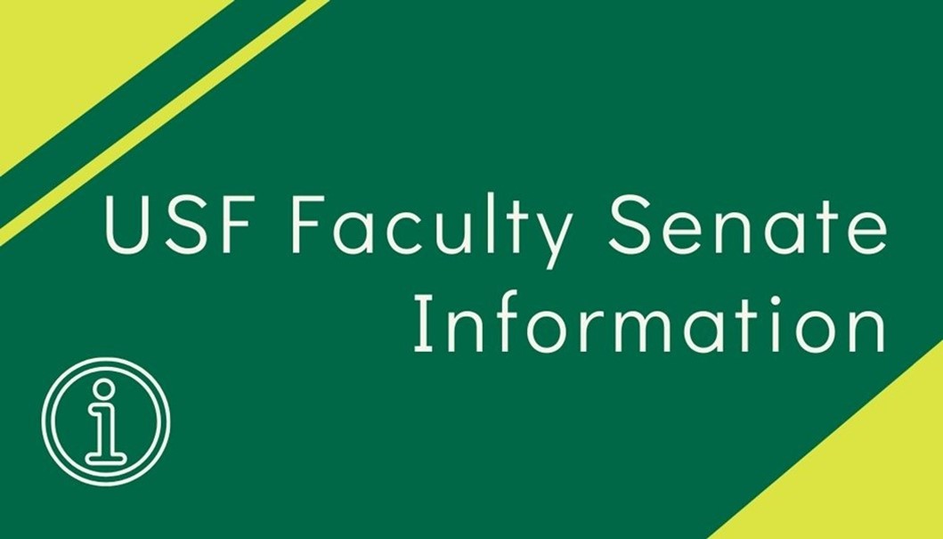 white text reading faculty senate information on a green background