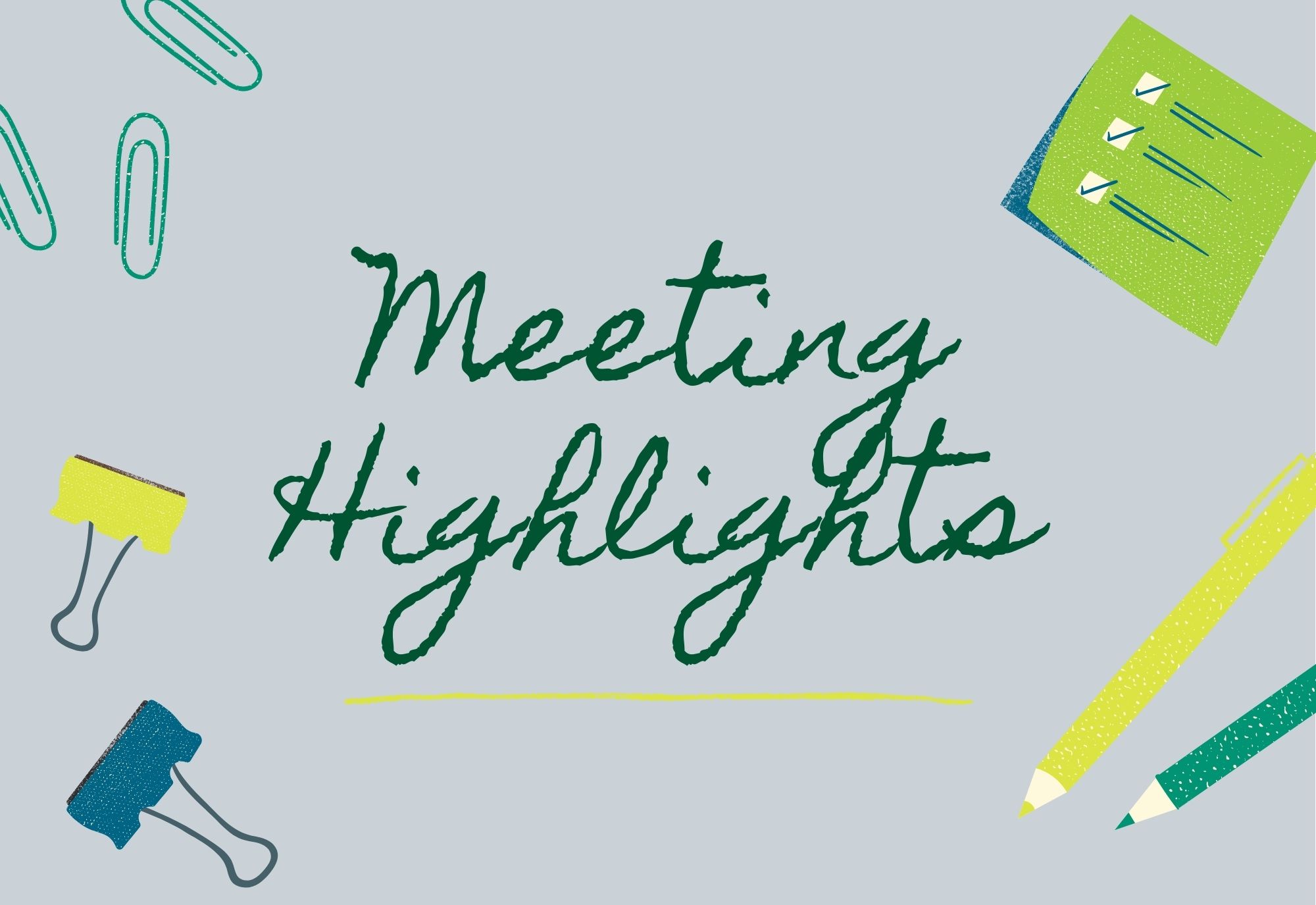 meeting highlights on a background with various school supplies