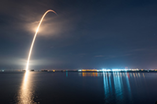 Long exposure of rocket launch in Port Canaveral