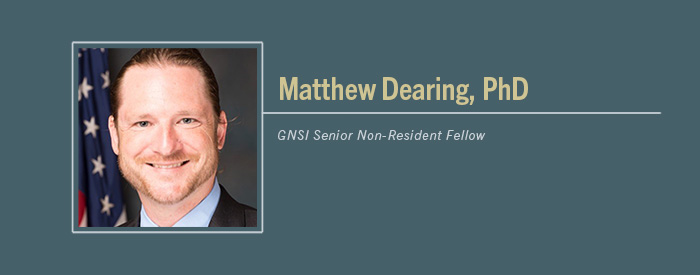 Matthew Dearing, PhD with text GNSI Senior Non-Resident Fellow
