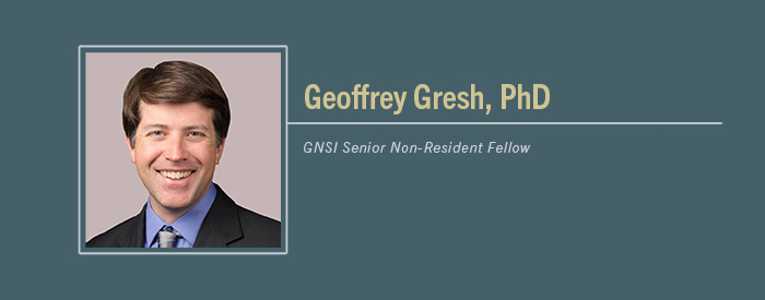 Geoffrey Gresh, PhD header with text "GNSi Senior Non-Resident Fellow"