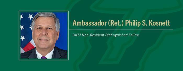 Ambassador (Ret.) Philip S. Kosnett headshot with text "GNSI Non-Resident Distinguished Fellow"