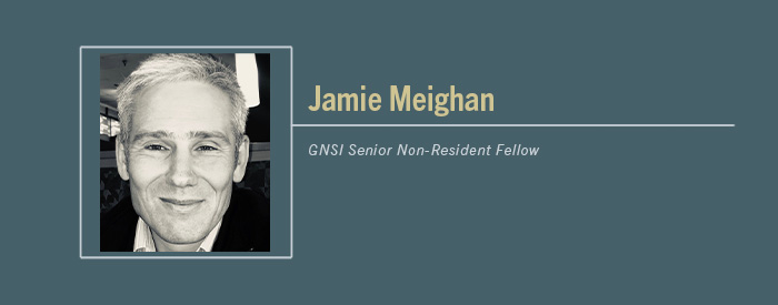 Jamie Meighan headshot with text GNSI Senior Non-Resident Fellow