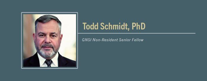 Todd Schmidt, PhD headshot with Text “GNSI Senior Non-Resident Fellow”