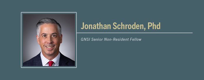 Jonathan Schroden, PhD with text "GNSI Senior Non-Resident Fellow"