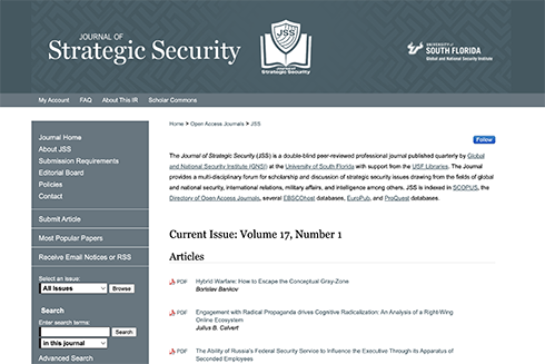 First Issue of Journal of Strategic Security Published by GNSI