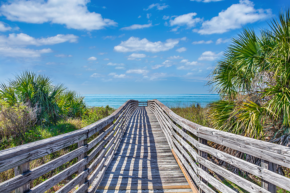 Boardwalk leading to the beach at Honeymoon Island