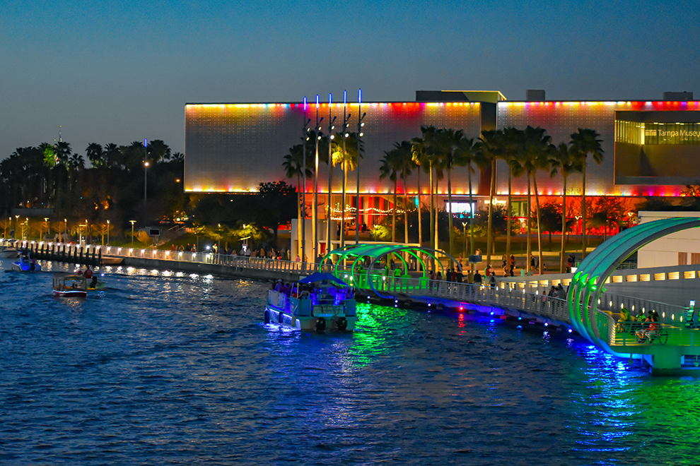 Nighttime photo of Tampa Riverwalk