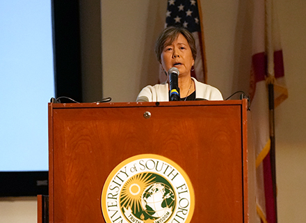 Dr. Stefanie Tompkins during her keynote address at GNSI Tampa Summit 2, September 28, 2023