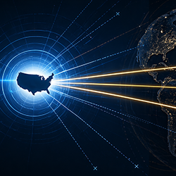Infographic depicting the USA as the focal point of a global support and development programs