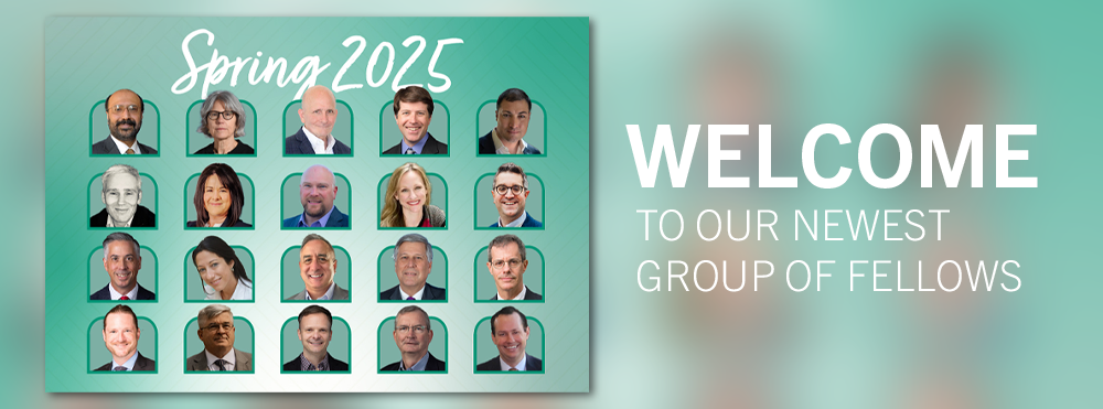 Individual headshots of each of the 20 newest members of the GNSI Fellows roster. Overlaid text of: "Welcome to our newest group of fellows"