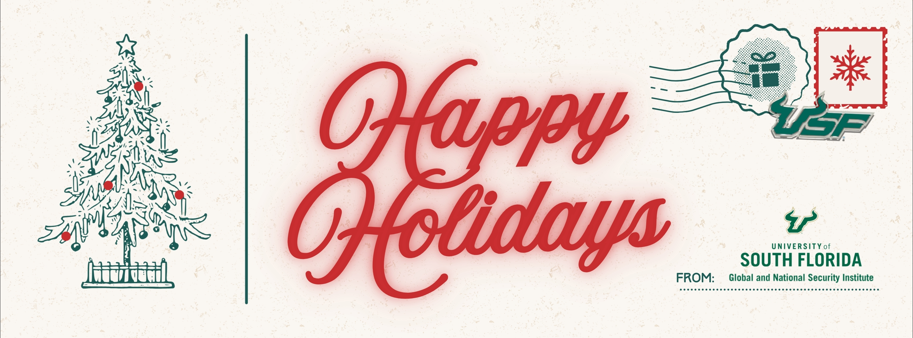 Post card style Happy Holidays greeeting from GNSI
