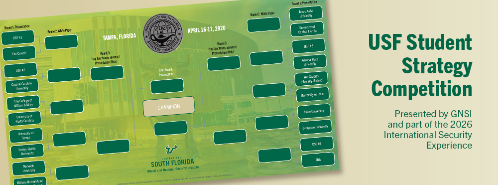 Bracket for the upcoming USF Student Strategy Competition as part of the 2026 International Security Experience