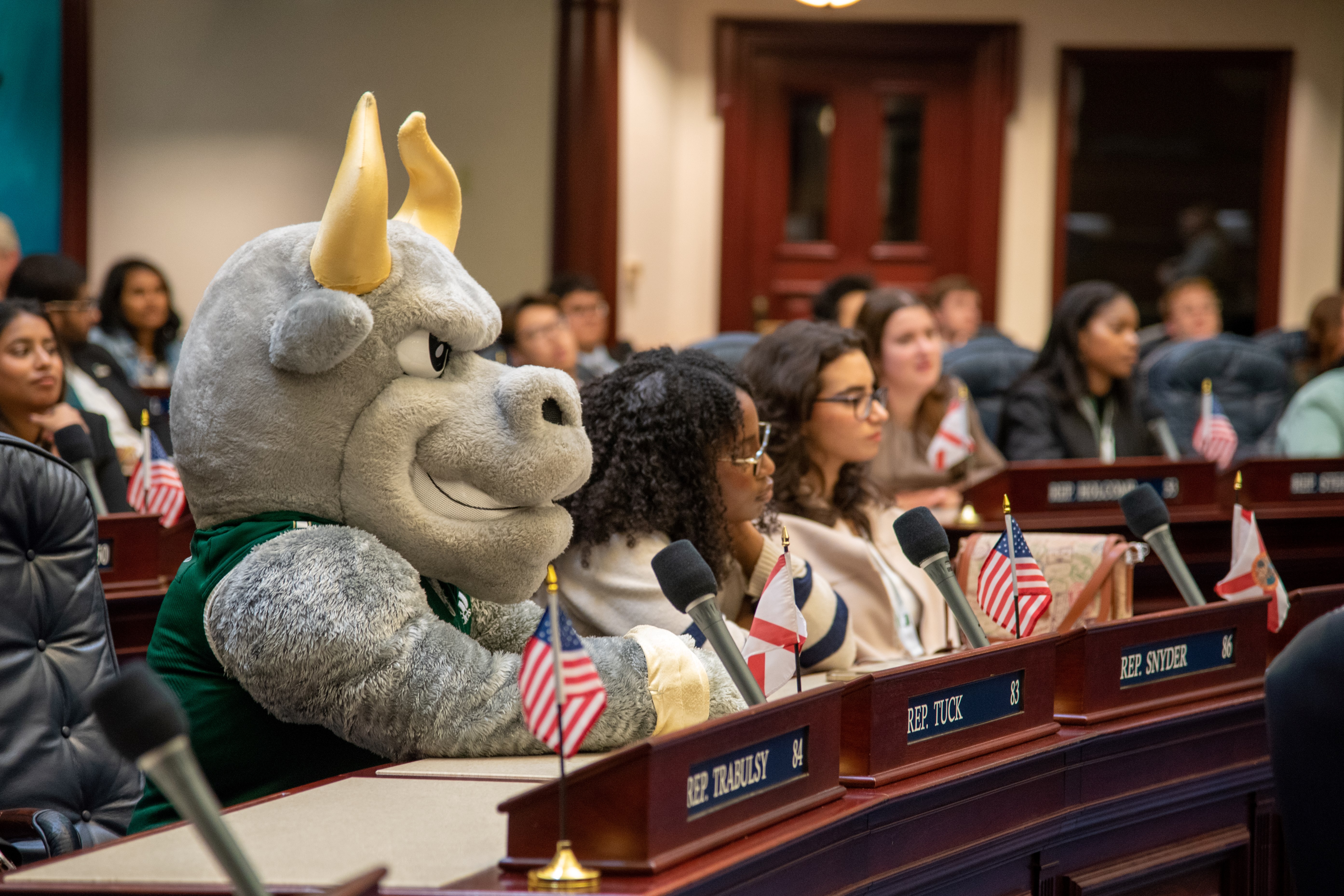 Rocky in Florida House Chamber with students