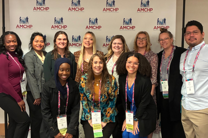 COPH maternal and child health scholars and faculty attended the 2026 Annual AMCHP Conference. From left to right, (back row) Dr. Vickie Dugat, Myai Hoang, Melissa Newsome, Hayzley Irwin, Morgan Brown, Dr. Cheryl Vamos, Janet Ortiz, Erik Ruiz, (front row) Jemila Macauley, Emily Walsh and Destiny Cruz. (Photo courtesy of Vamos)