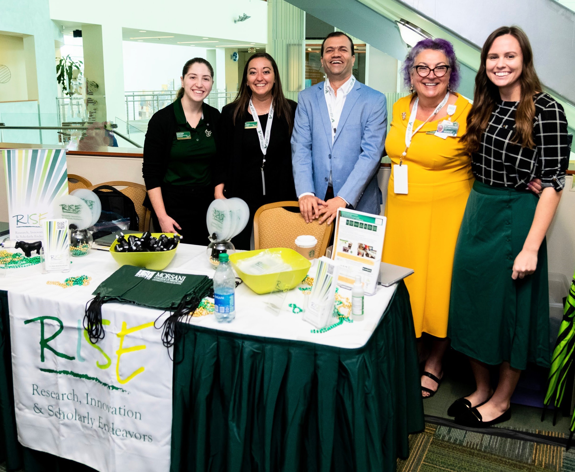 The MCOM RISE team, from left, Lynnsey Trantham, Erin May, Dr. Rahul Mhaskar, Bobby Collins, and Emily Coughlin.