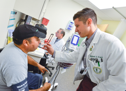 A student volunteer and patient