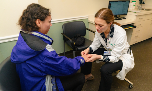 Dr. Bagrova examines a patient.