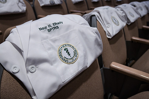 Doctor of Physical Therapy class of 2028 don first white coats