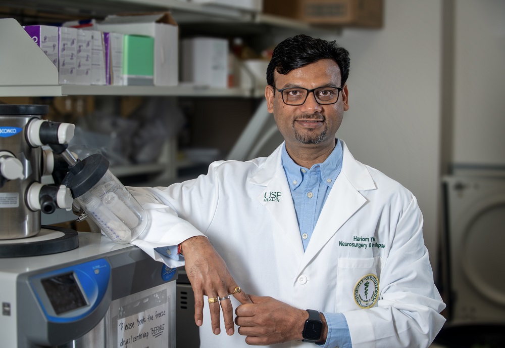 Dr. Hariom Yadav stands in his lab. 