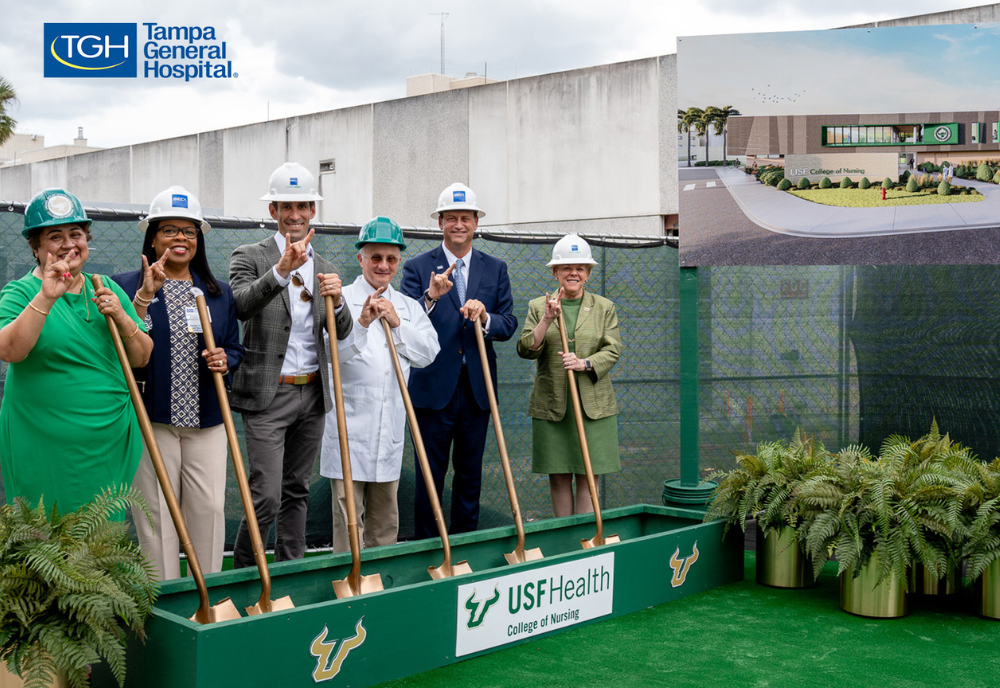Groundbreaking photo with Dean Usha Menon, Wendi Goodson-Celerin, Chris Claytor, Dr. Charly Lockwood, John Couris, and President Law