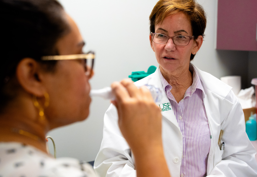 Sandra Morgan evaluates research study participant.