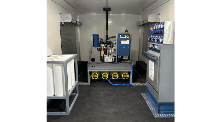 The SCBA bottle refill station inside the mobile command unit.