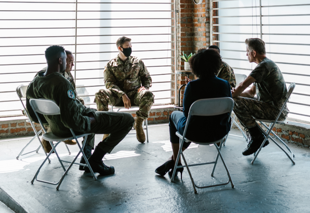 group of military talking
