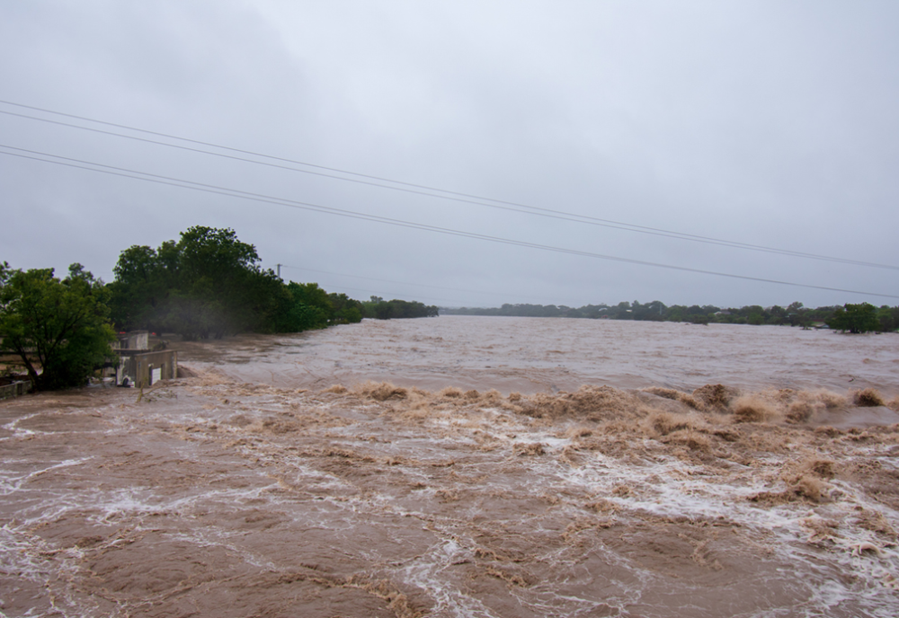 Flood waters rage on the Llano river in Central Texas