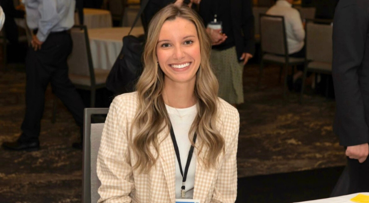 a woman smiling