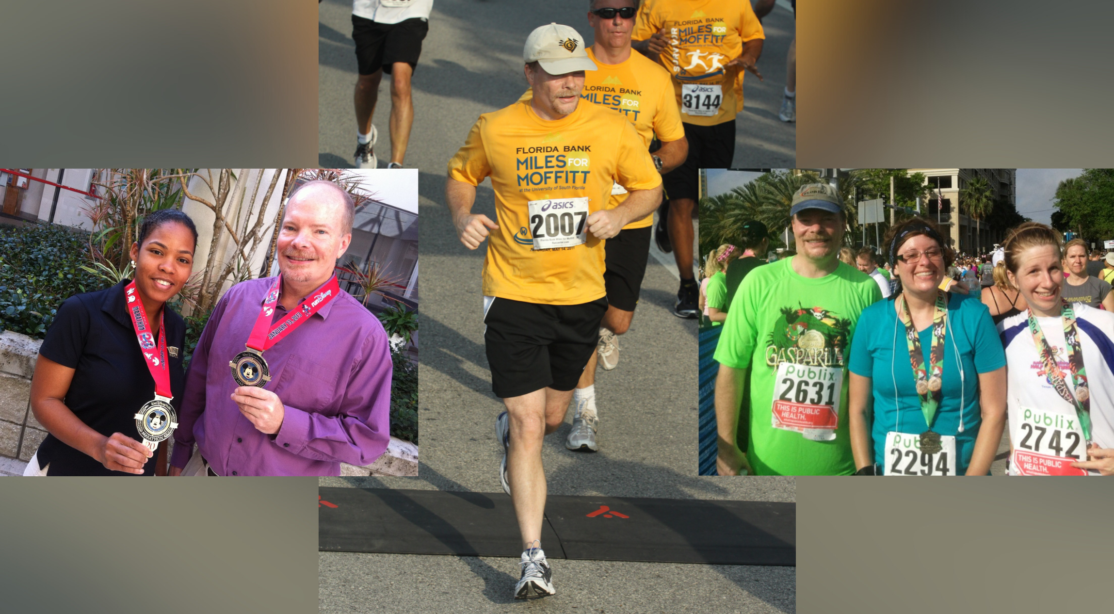A collage of marathon running photos.