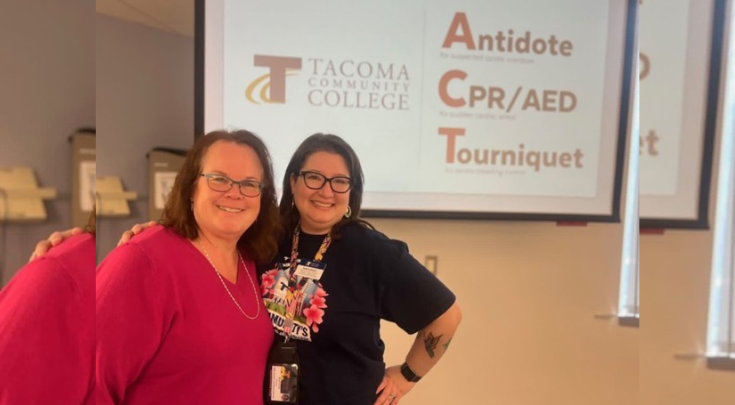 Sarah Henley (right) recently taught a course on campus with her friend Cherrie May from the Suquamish Tribe, who is an emergency manager