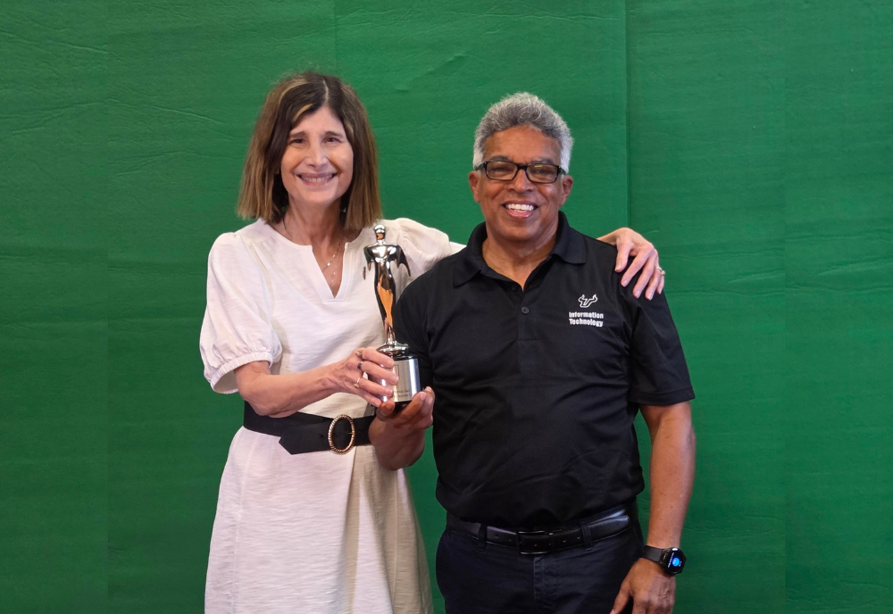 Dr. Karen Liller and Oddi Diaz pose with their Telly Award.