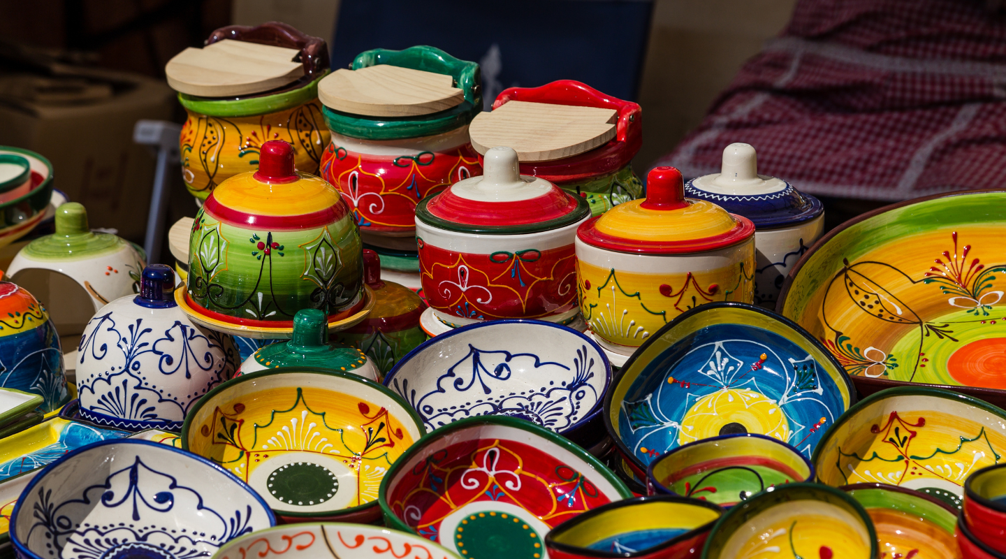 An assortment of decorative pottery from the region.