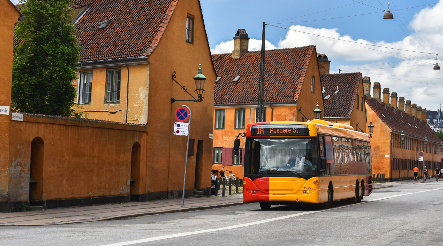 Public transit on its way to Avedøre Station, traveling through the streets of Copenhagen