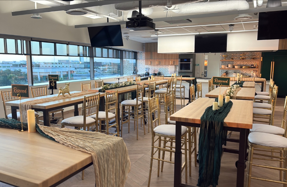 Food and Culture Studio layout with decor and "Reserved" signs