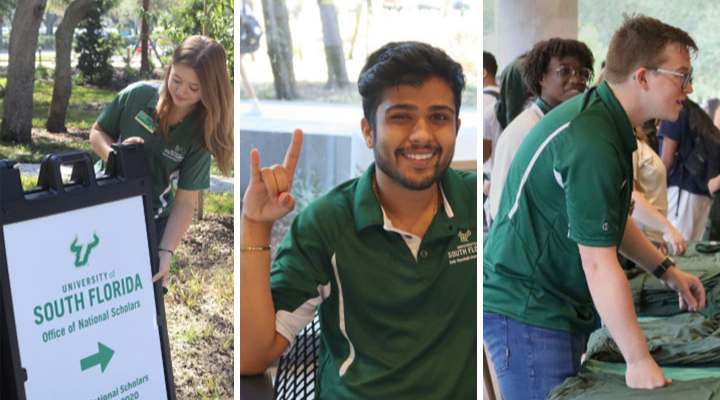 Honors ambassadors maintain connections with students and the public by setting up signs, manning the front desk, and assisting at events.