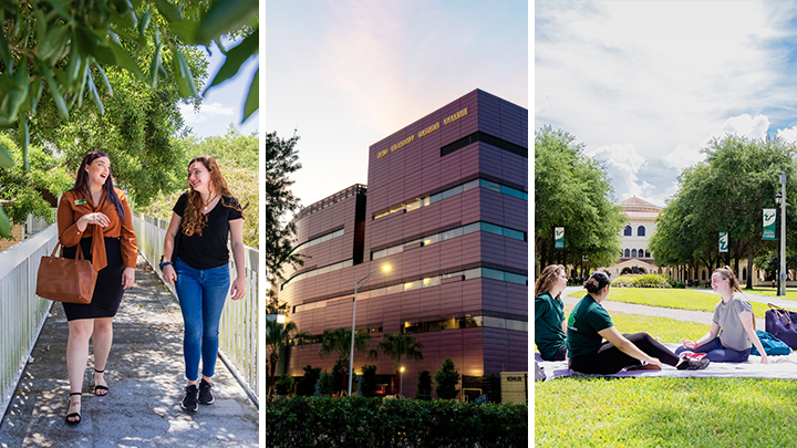 Judy Genshaft Honors College Tour graphic showing Sarasota-Manatee, Tampa, and St. Petersburg campus